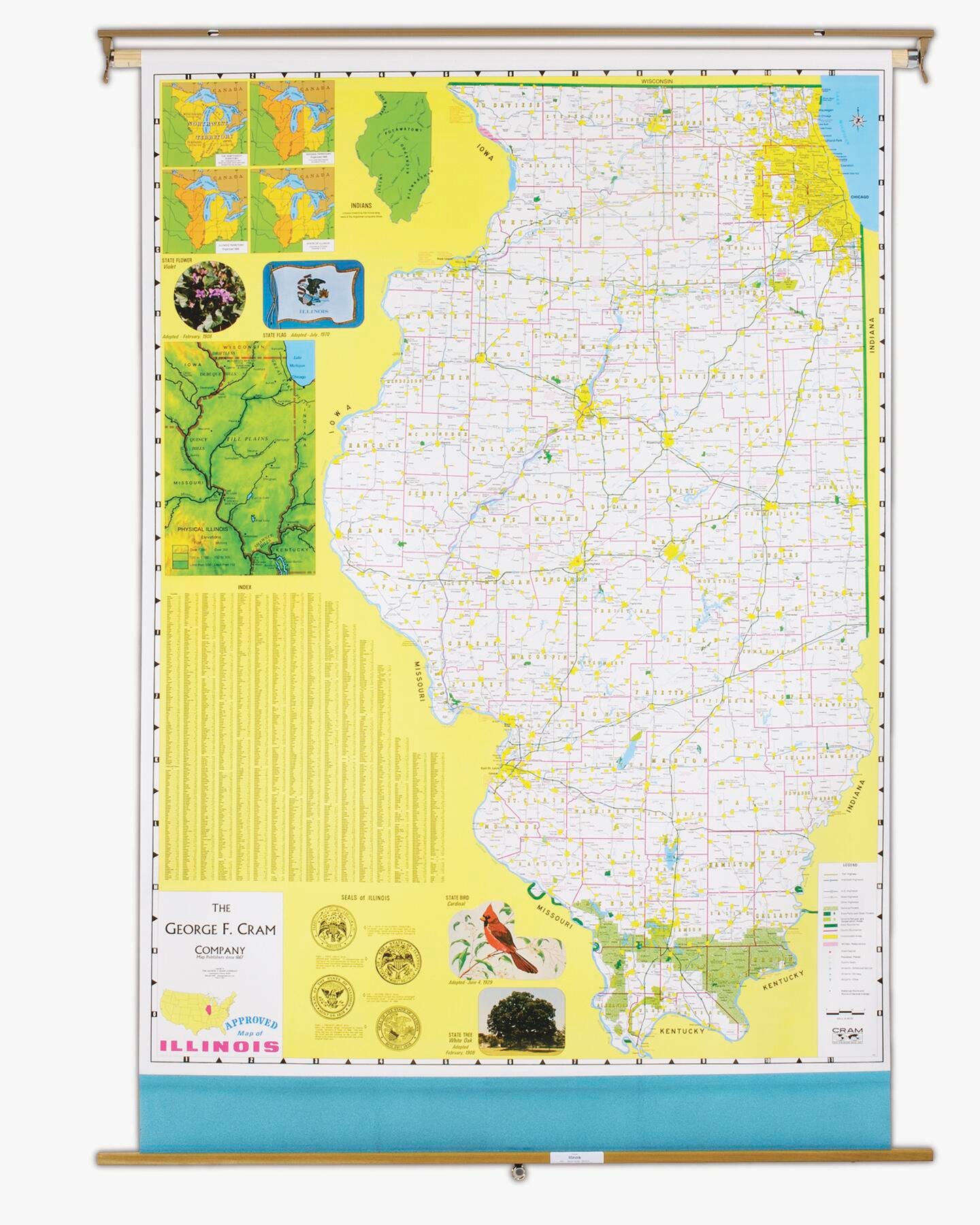 Nystrom Illinois Pull Down Roller Classroom Map, 51 x 68 Inches, Item Number 088625